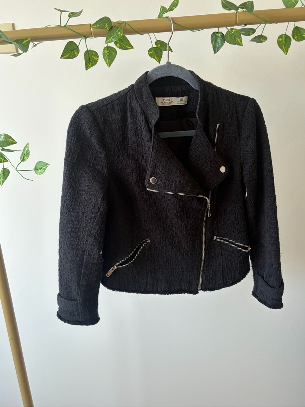 DEX Black Zip Moto Jacket Textured Minimalist Style ❤️🍒 - Picture 3 of 4